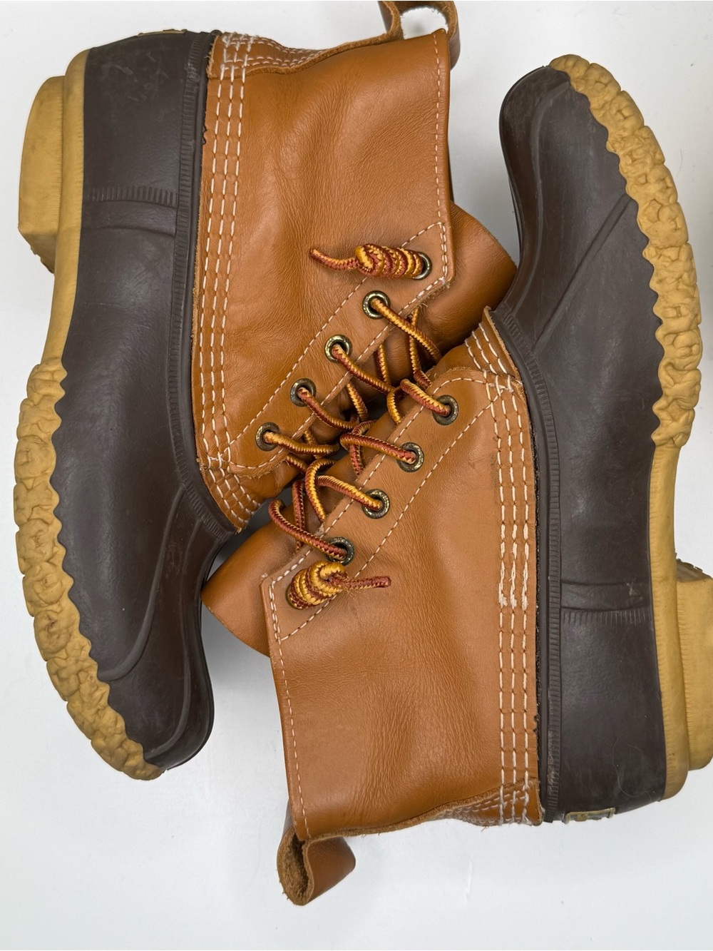 L.L.Bean Bean Boots Women’s 7M Made in Maine Brown Tan Leather Duck Rain Boots Y - Picture 7 of 9